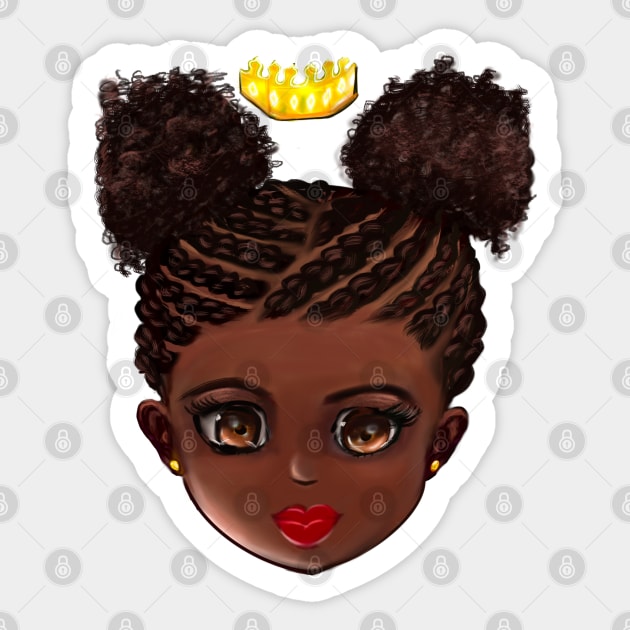 Princess in corn rows 002 - The very best Gifts for black girls 2022 beautiful black girl with Afro hair in puffs, brown eyes and dark brown skin. Black princess Sticker by Artonmytee